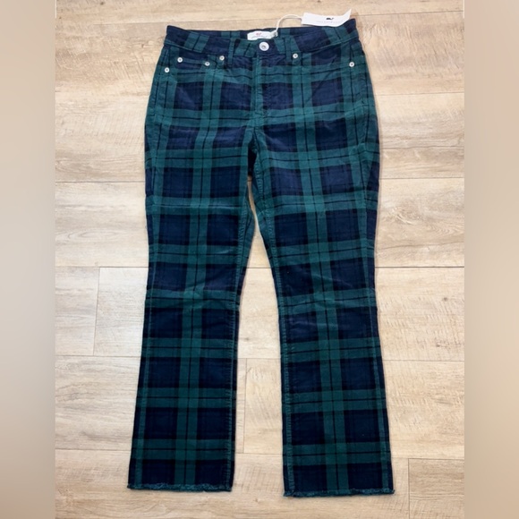 NWT Vineyard Vines Jamie Blackwatch Kick Flare Plaid Velvet Pants Size 29 - Picture 2 of 9